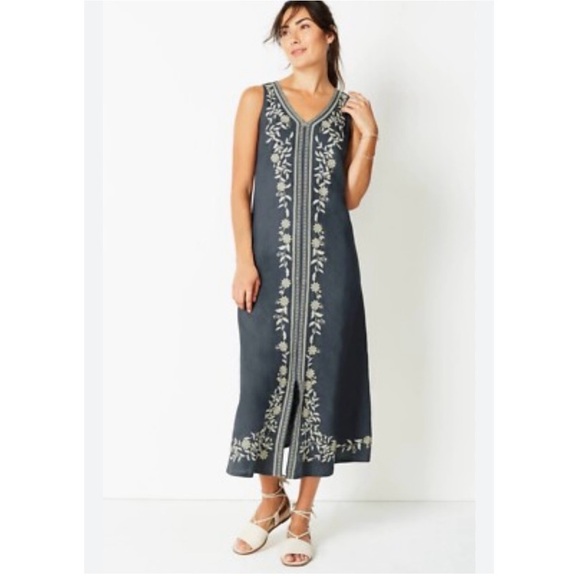 PUREJILL Linen Embroidered Sleeveless Maxi Dress size XL - Picture 1 of 14